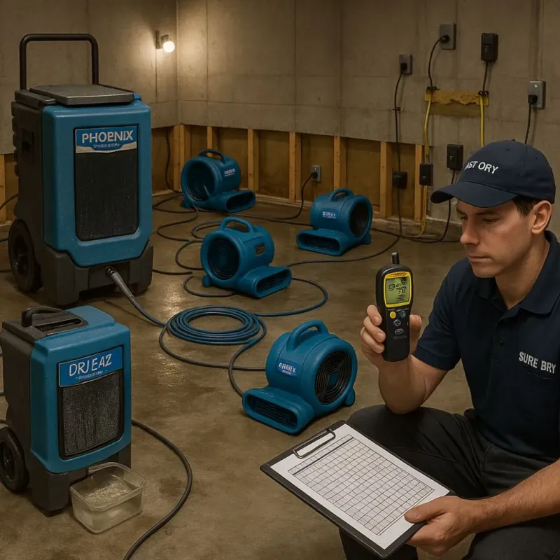 Structural Drying and Dehumidification process in Sabinal, TX